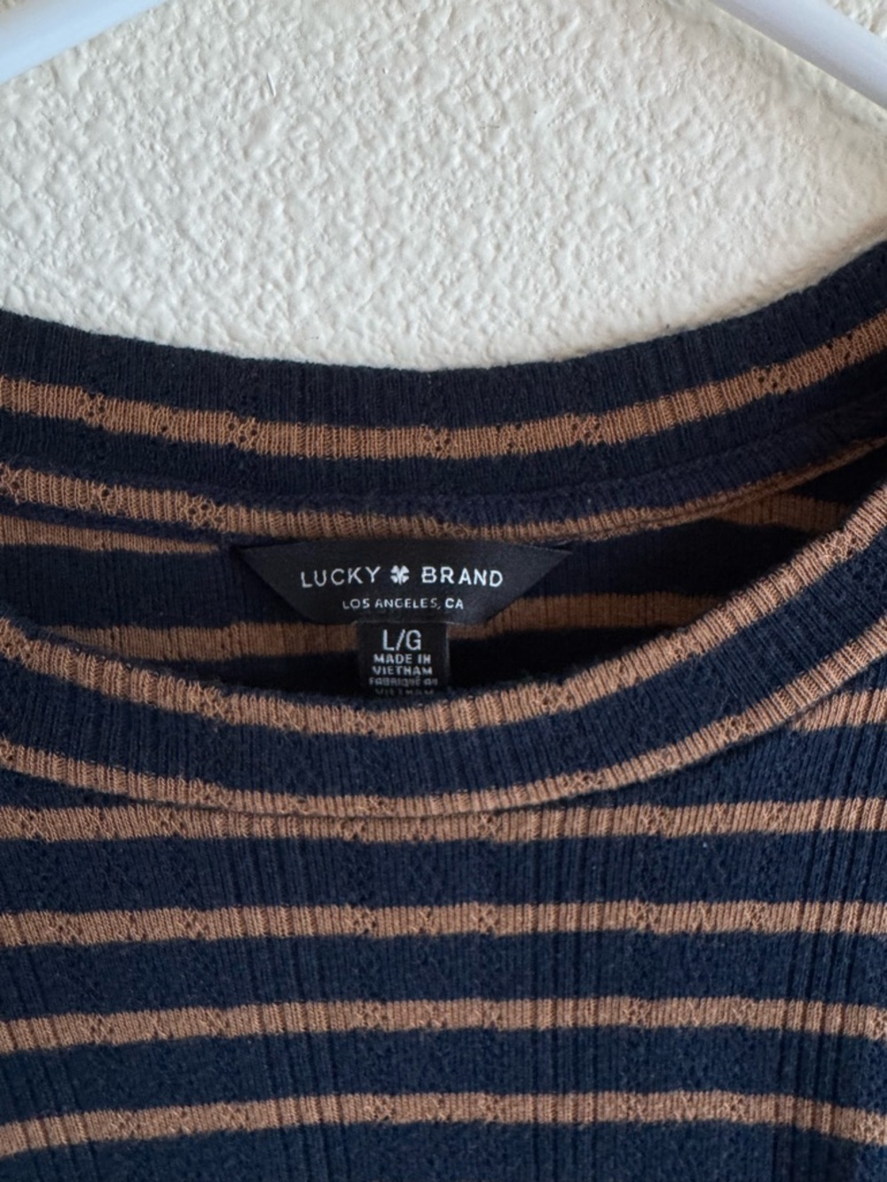 Lucky Brand Navy and Tan Ribbed Stripe Top - Picture 3 of 4